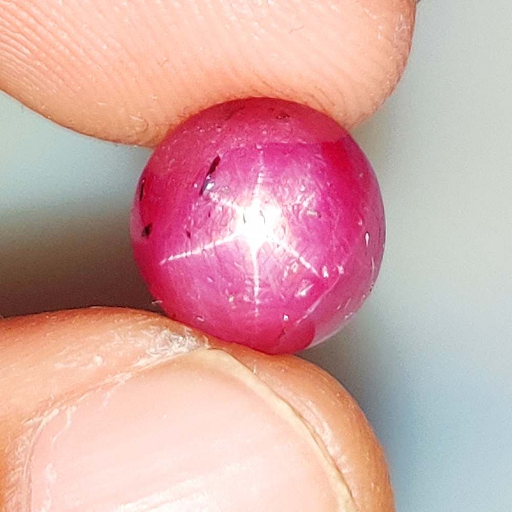 7.78 Ct Natural Six Line Star Ruby Round Cab: Weight - 7.78 Ct / Size - 9.80 x 9.90 x 8.20 mm / Shape - Round Cabochon / Clarity - Opaque / Origin - India / Treatment - None