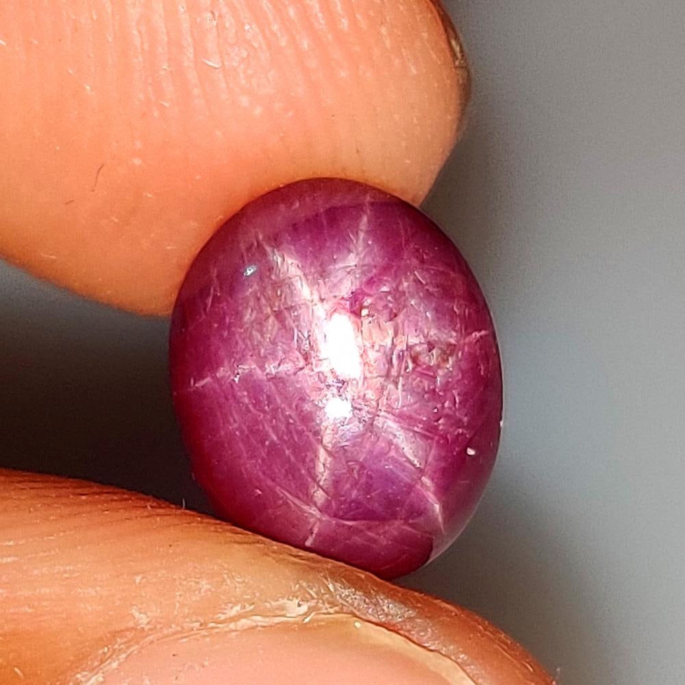 3.69 Ct Natural Six Line Star Ruby Oval Cab: Weight - 3.69 Ct / Dimensions - 9.20 x 7.50 x 4.70 mm / Shape - Oval Cabochon / Clarity - Opaque / Origin - India / Treatment - None