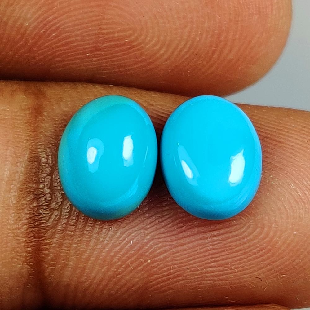3.32 Ct Natural Blue Turquoise Oval cab Pair: Weight - 3.32 Ct / Size - 9.30 x 7.30 x 3.10 mm / 2 Pc's / Good Color / Oval Cab - Ready for Jewellery Setting / Origin - Egypt / Treatment - None