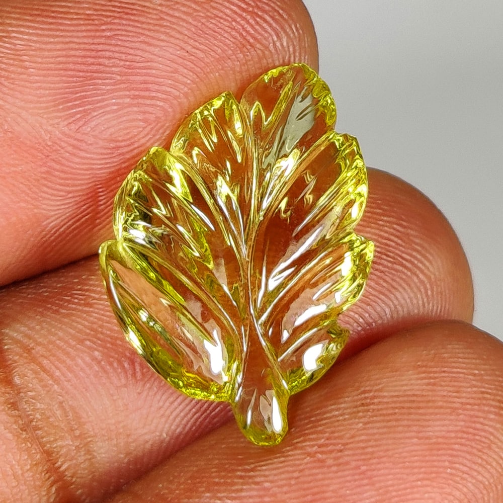10.11 Ct Natural Lemon Quartz Fancy Leaf Carving (1 of 2)