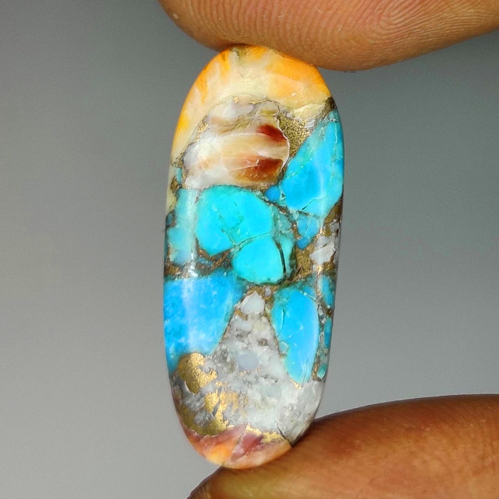 7.40 Ct Natural Multicolor Turquoise Long Oval cab: Weight - 7.40 Ct / Size - 21.50 x 10.00 x 3.20 mm / Good Color / Oval Cab - Ready for Jewellery Setting / Origin - Egypt / Treatment - None