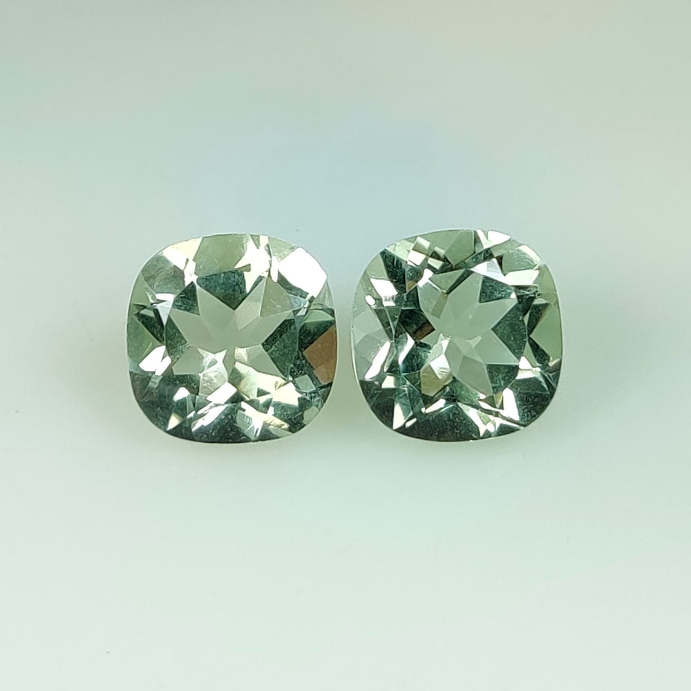 10.56 Ct Natural Green Amethyst Cushion Cut Pair (1 of 2)