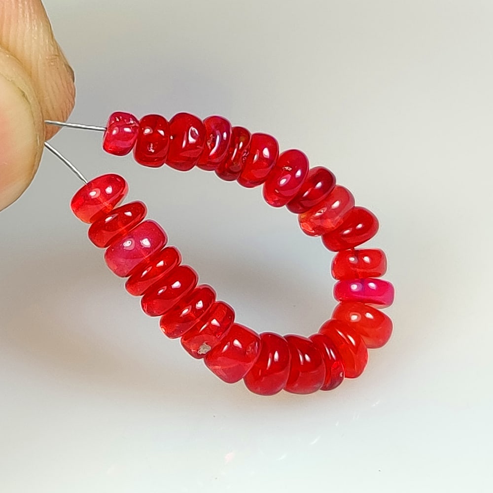 7.88 Ct Natural Orange Fire Opal Round Beads: Weight - 7.88 Ct / Dimensions - 3.50 - 5.30 mm / 25 Pcs / Shape - Round Beads / Color - Orange / Clarity - Translucent / Origin - Ethiopia / Treatment - Color Heated