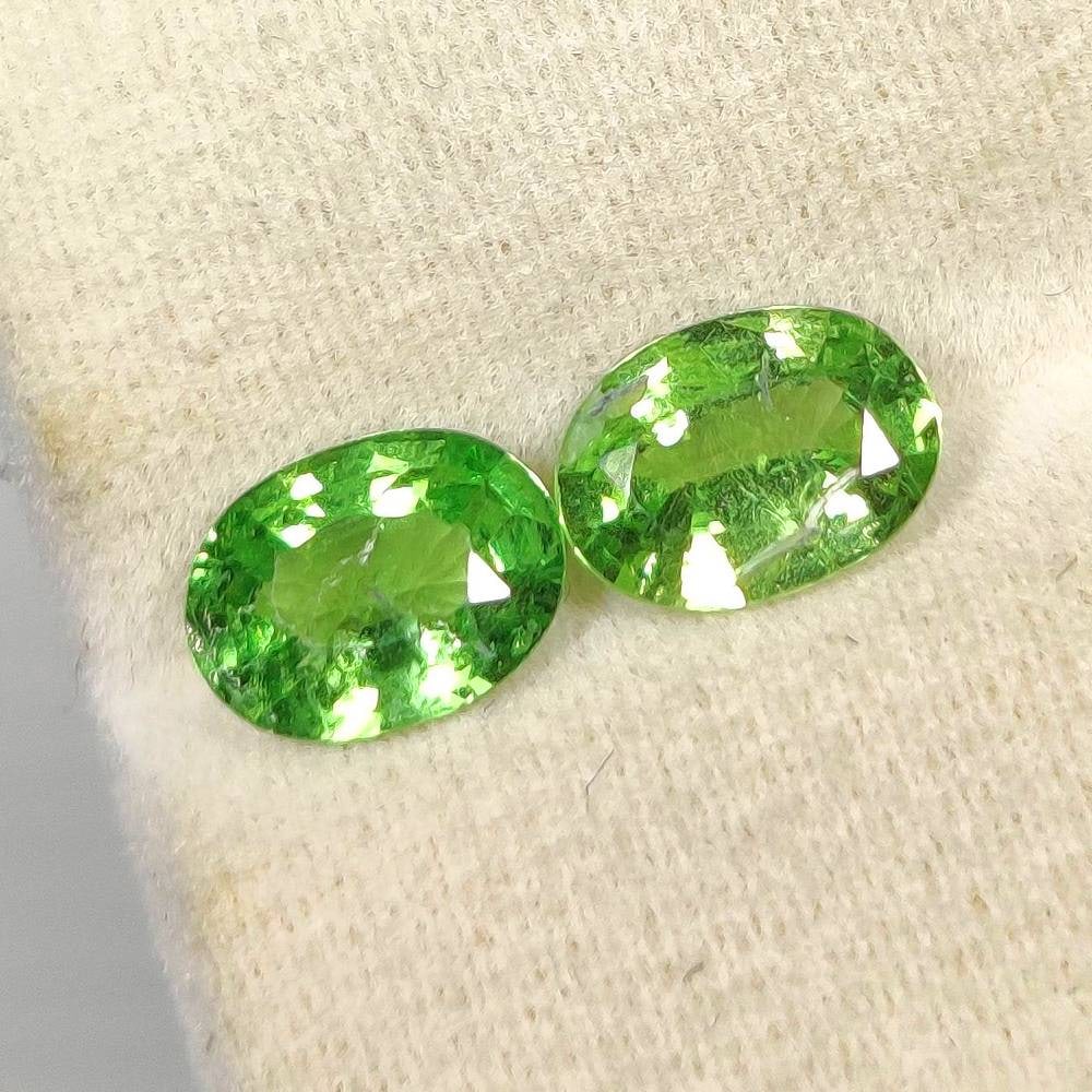 2.25 Ct Natural Green Tsavorite Oval Cut Pair: Weight - 2.25 Ct / Dimensions - 7.50 x 5.50 x 3.20 mm / 2 pcs / Top Quality Luster / Excellent Oval Cut / Origin - Brazil / Comments - None