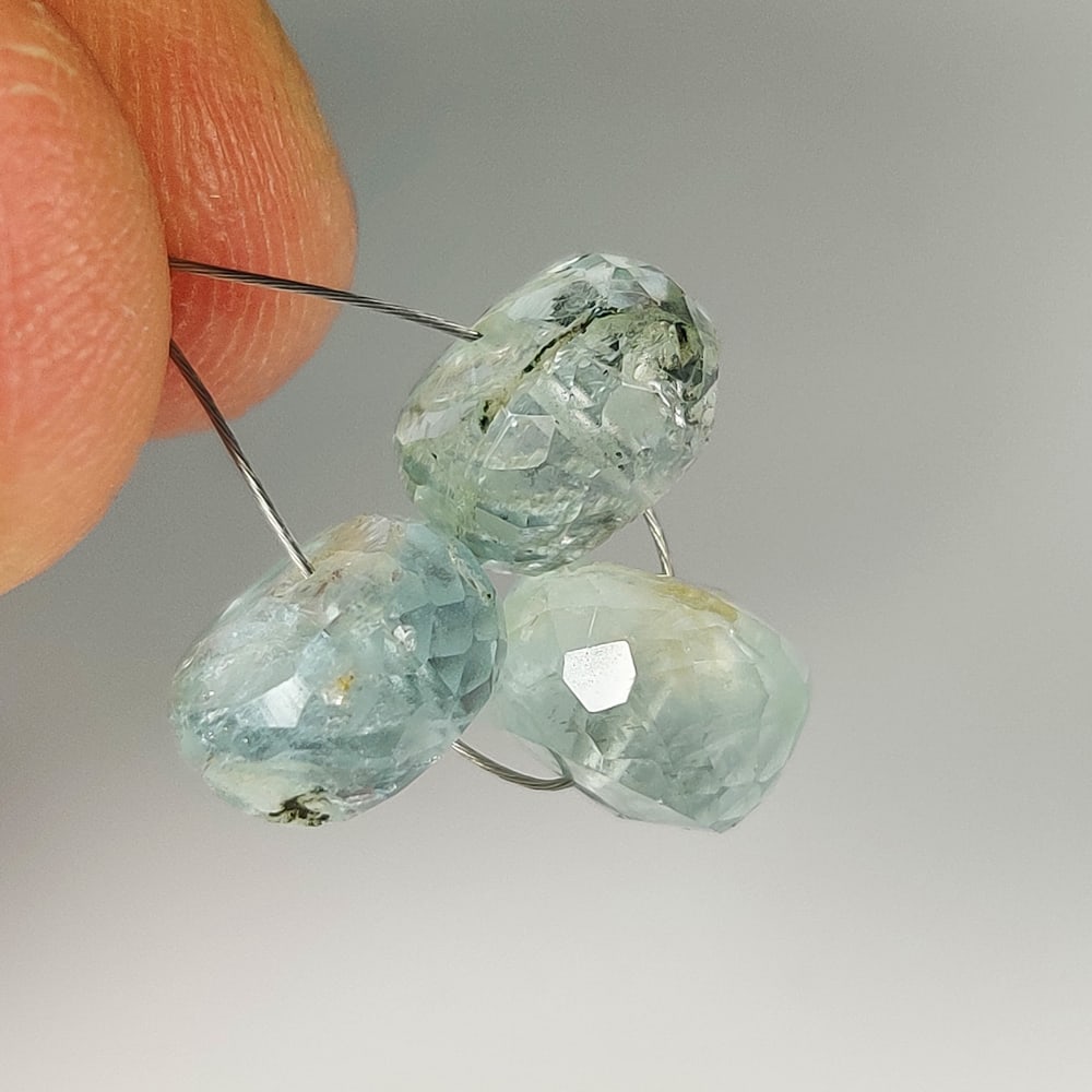 10.90 Ct Natural Aquamarine Round Cut Beads: Weight - 10.90 Ct / Size - 8.80 - 9.10 mm / 3 Pc's / Shape - Round Beads / Color - Baby Blue / Clarity - VVS / Origin -India / Treatment - None