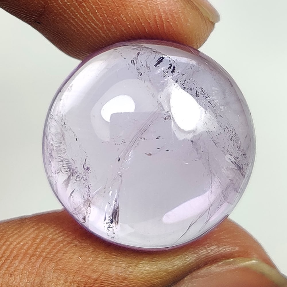 21.30 Ct Natural Purple Amethyst Round Cab: Weight - 21.30 Ct / Dimensions - 19.30 x 19.30 x 7.70 mm / Shape - Round Cab / Color - Purple / Clarity - Transparent / Origin -Brazil / Treatment - Heated