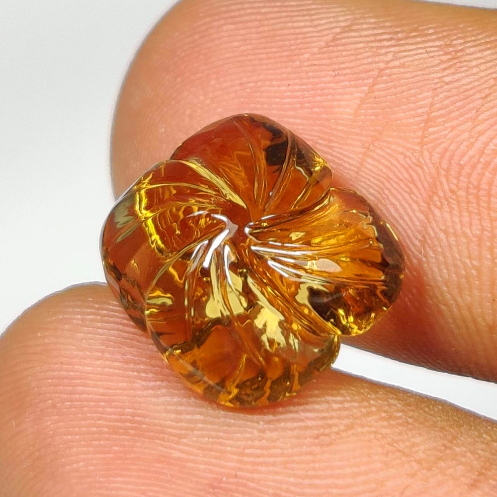 6.91 Ct Natural Honey Quartz Fancy Flower Carving: Weight - 6.91 Ct / Size - 13.00 x 11.50 x 7.00 mm / Top Class Quality / Fancy Flower Carving / Origin - Brazil / Treatment - None