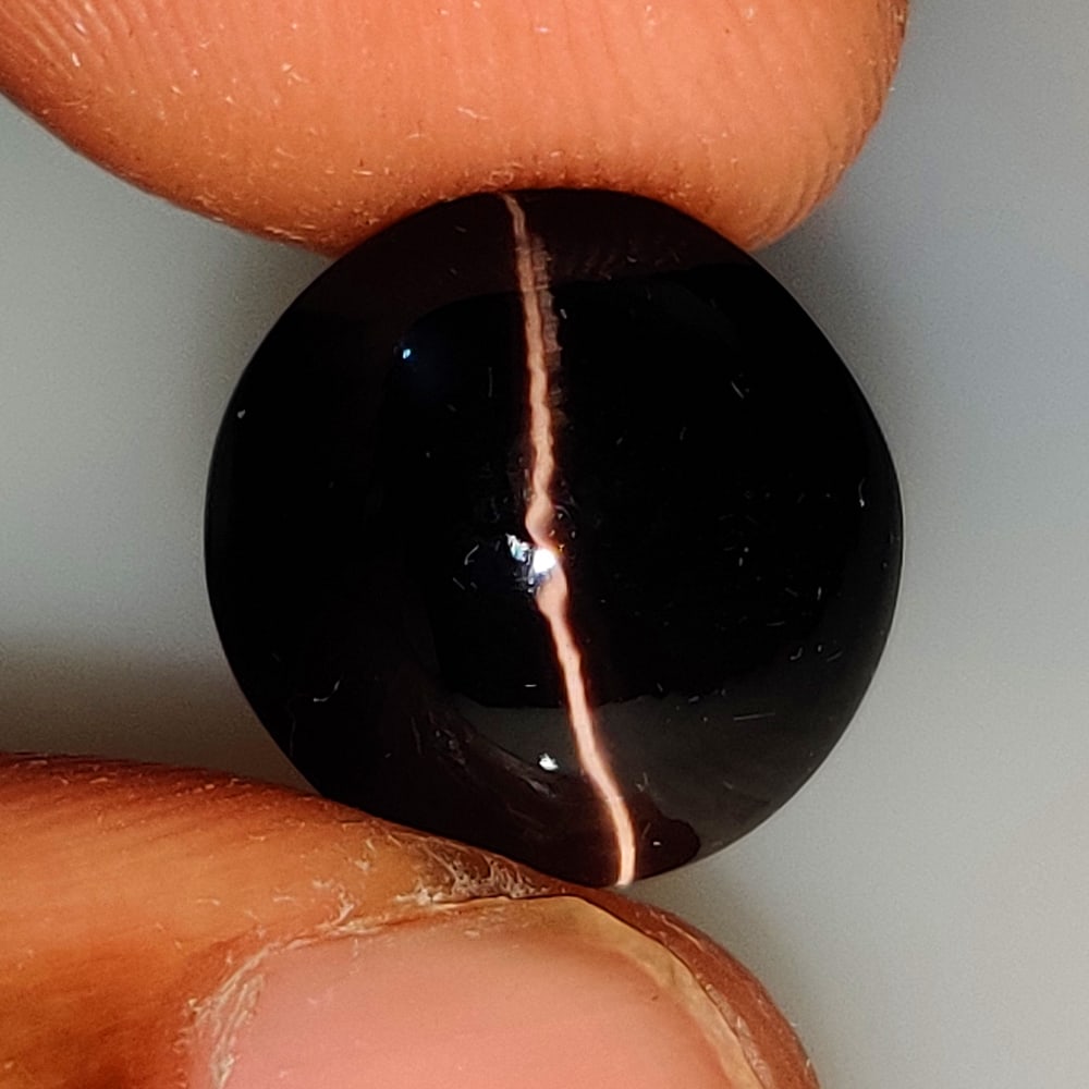 8.89 Ct Natural Sillimanite Catseye Round Cab: weight - 8.89 Ct / Dimensions - 12.30 x 12.10 x 6.80 mm / Shape - Excellent Round Cab / Origin - Sri Lanka / Treatment - None