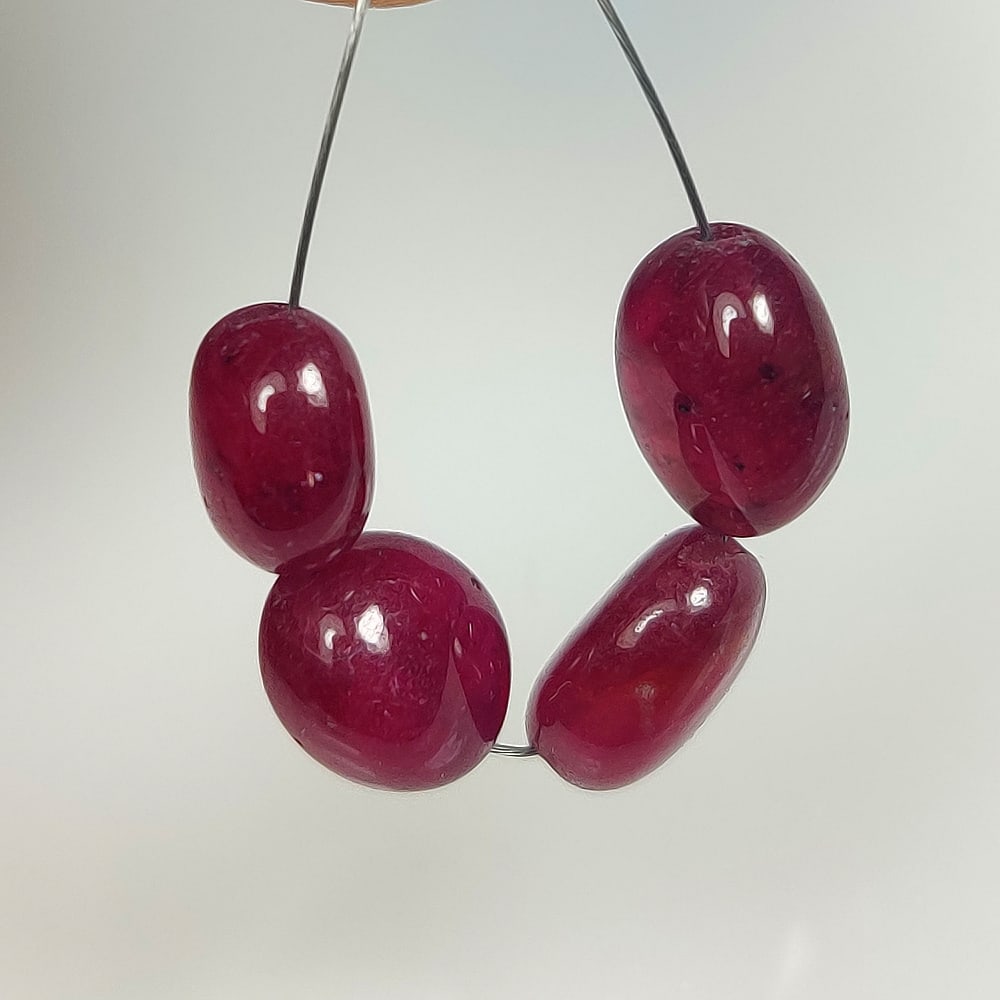 11.22 Ct Natural Red Ruby Dumbbell Beads: Weight - 11.22 Ct / Size - 7.2x6.3 - 8.3x6.9 mm / 4 Pc's / Shape - Dumbbell Beads / Color - Red / Clarity - SI / Origin - Mozambique / Treatment - Color Enhanced By Glass Filling