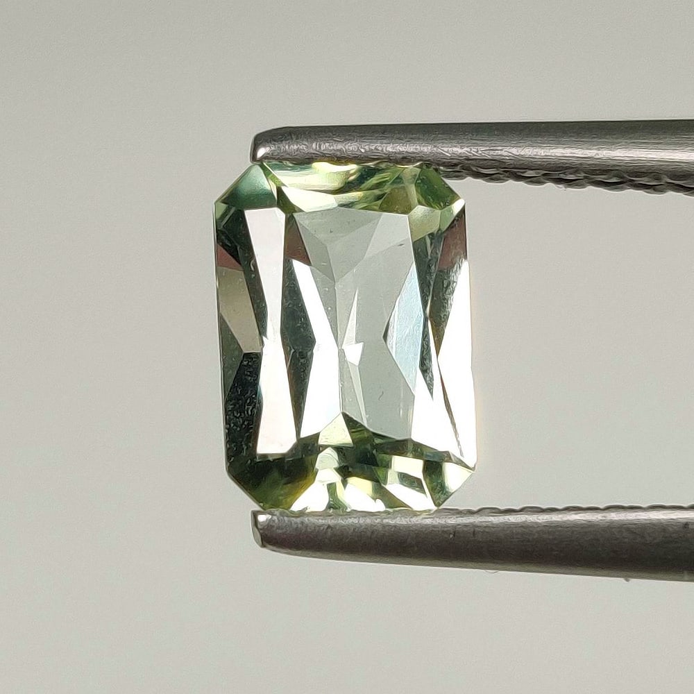 0.84 Ct Natural Tourmaline Octagon Cut: Weight - 0.84 Ct / Dimensions - 7.20 x 5.20 x 3.20 mm / Shape & Cut - Octagon Cut / Color - Light Green / Transparency - VVS / Comments - Unheated