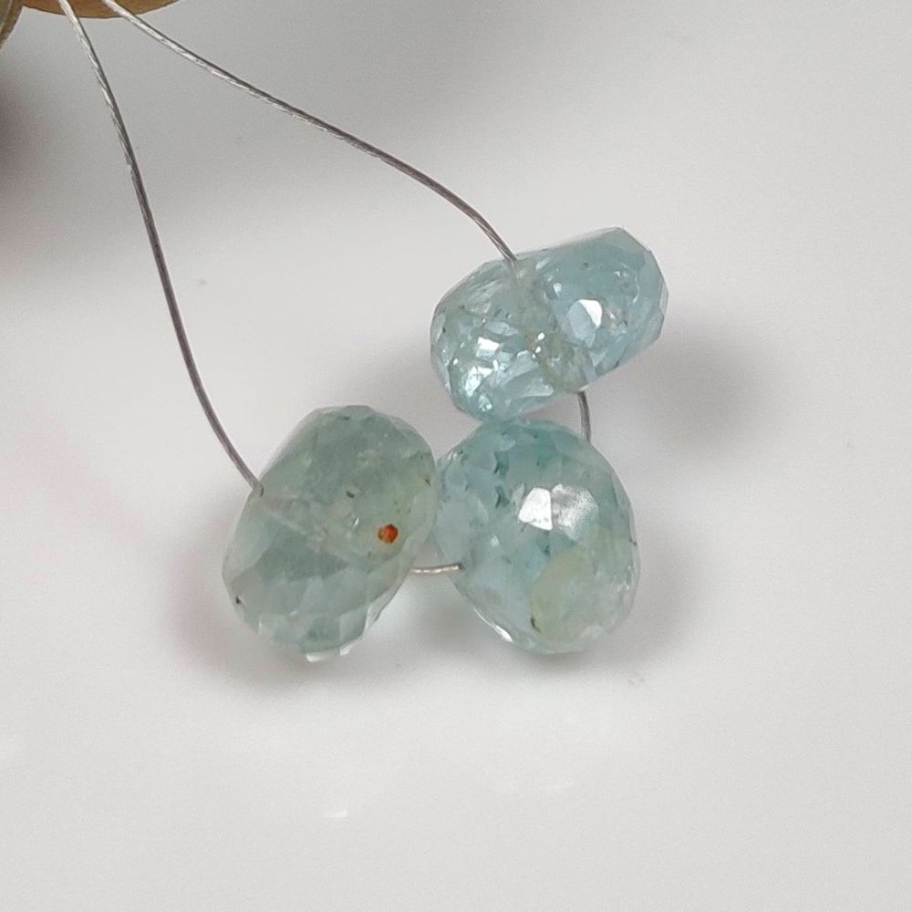 9.01 Ct Natural Aquamarine Round Cut Beads: Weight - 9.01 Ct / Size - 8.40 - 8.50 mm / 3 Pc's / Shape - Round Cut Beads / Color - baby Blue / Clarity - VVS / Origin -India / Treatment - None