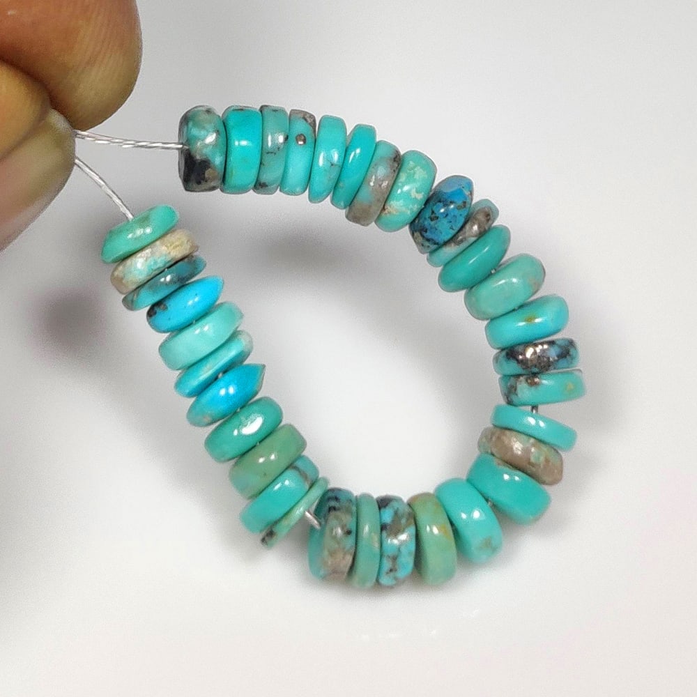 13.42 Ct Natural Blue Turquoise Round Beads: Weight - 13.42 Ct / Size - 5.00 - 5.50 mm / 34 Pc's / Good Color / Round Beads - Ready for Jewellery Setting / Origin - Arizona / Treatment - None