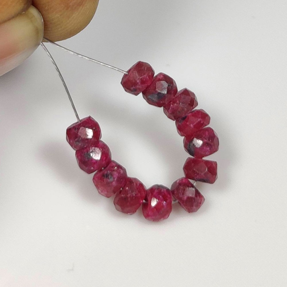 6.33 Ct Natural Red Ruby Round Cut Beads: Weight - 6.33 Ct / Dimensions - 4.00 - 4.20 mm / 12 Pc's / Shape - Round beads / Color - Pinkish Red / Clarity - Opaque / Origin - Mozambique / Treatment - Color Enhanced by Glass Filling