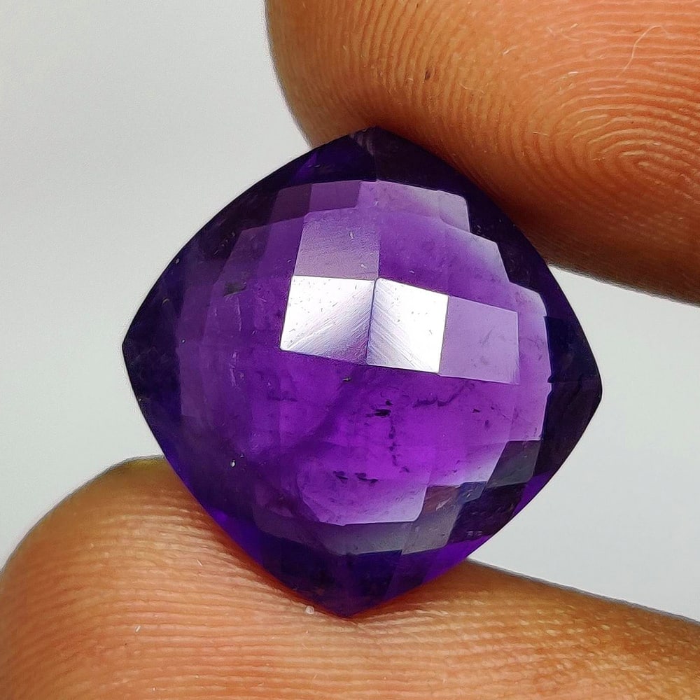 7.39 Ct Natural Purple Amethyst Cushion Cut: Weight - 7.39 Ct / Dimensions -12.70 x 12.70 x 8.70 mm / Shape - Cushion Cut / Color - Purple / Clarity - VVS / Origin -Brazil / Treatment - Heated