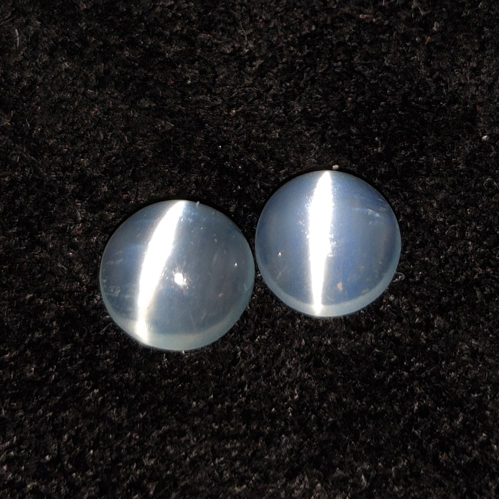 1.91 Ct Natural Moonstone Round Cab Pair: Weight - 1.91 Ct / Size - 6.40 x 6.40 x 3.70 mm / 2 Pc's / Shape - Round Cabochon / Clarity - Semi-Transparent / Origin - India / Treatment - None