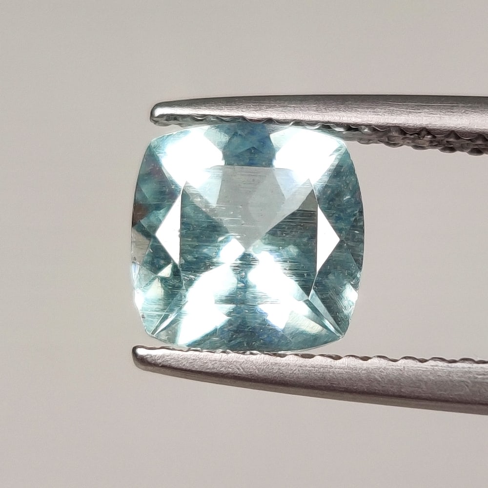 1.35 Ct Natural Aquamarine Cushion Cut: Weight - 1.35 Ct / Dimensions - 7.20 x 7.10 x 4.50 mm / Shape - Cushion Cut / Color - Light Blue / Clarity - VVS / Origin -India / Treatment - Heated