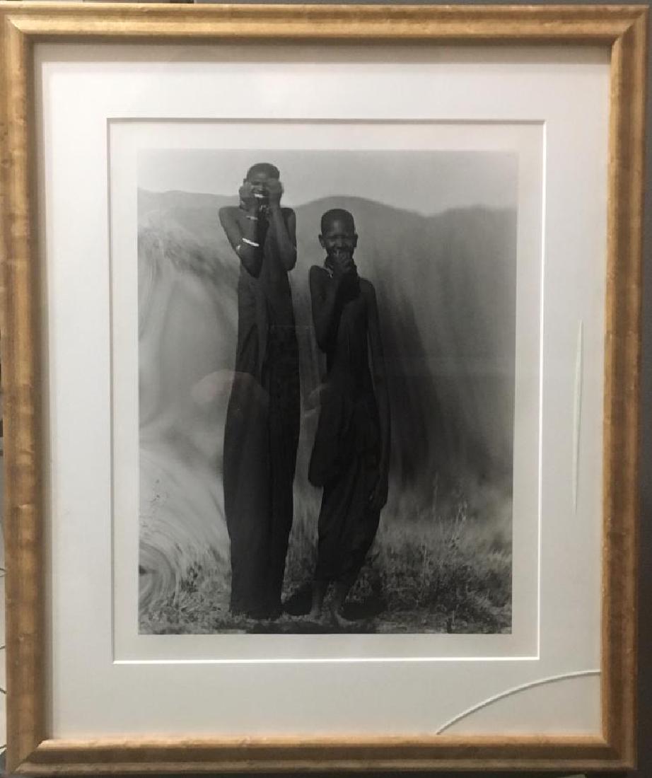 Elisabeth Sunday (b. 1958), Gold Toned Photograph,: Description: Elisabeth Sunday (b. 1958), "Laughing", Kenya 1987, Gold Toned, 2nd Edition, #3 of 25, Mat Opening 11.75" X 14.75", Overall Framed 17.5" X 21". Glass is cracked. Dimensions: Mat Opening 1