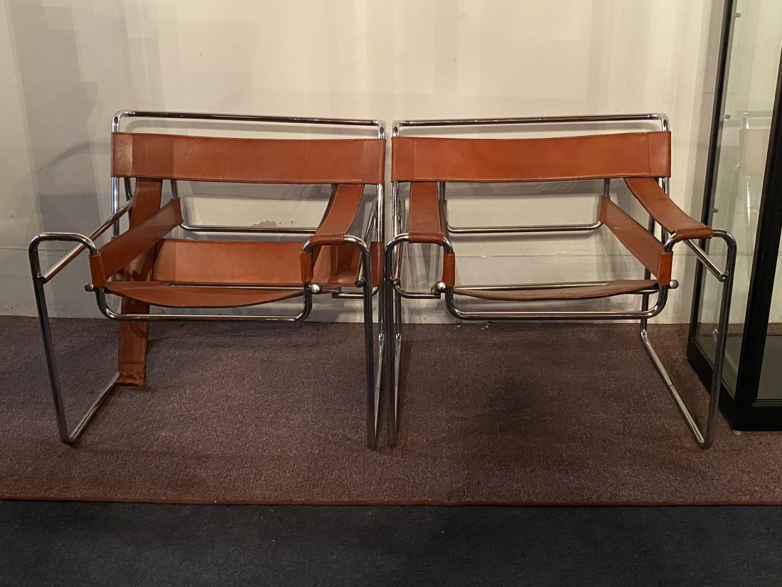 Pair Vintage Mid Century Modern Wassily Style Chairs: Pair Vintage Mid Century Modern Wassily Style Chairs.