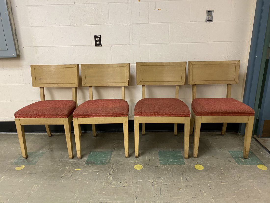 Lot of 4 Mid Century Modern Chairs by Drexel: Lot of 4 Mid Century Modern Chairs by Drexel. These chairs are solid but need to be restored. They measure 20 inches by 16 inches 34 inches.