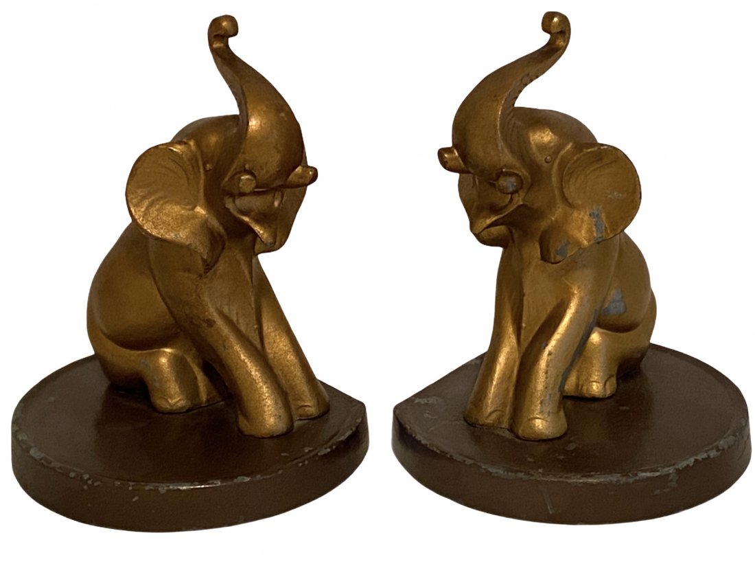 Frankart Art Deco Baby Elephant Bookends: Frankart Art Deco Baby Elephant Bookends. Sweet as can be.