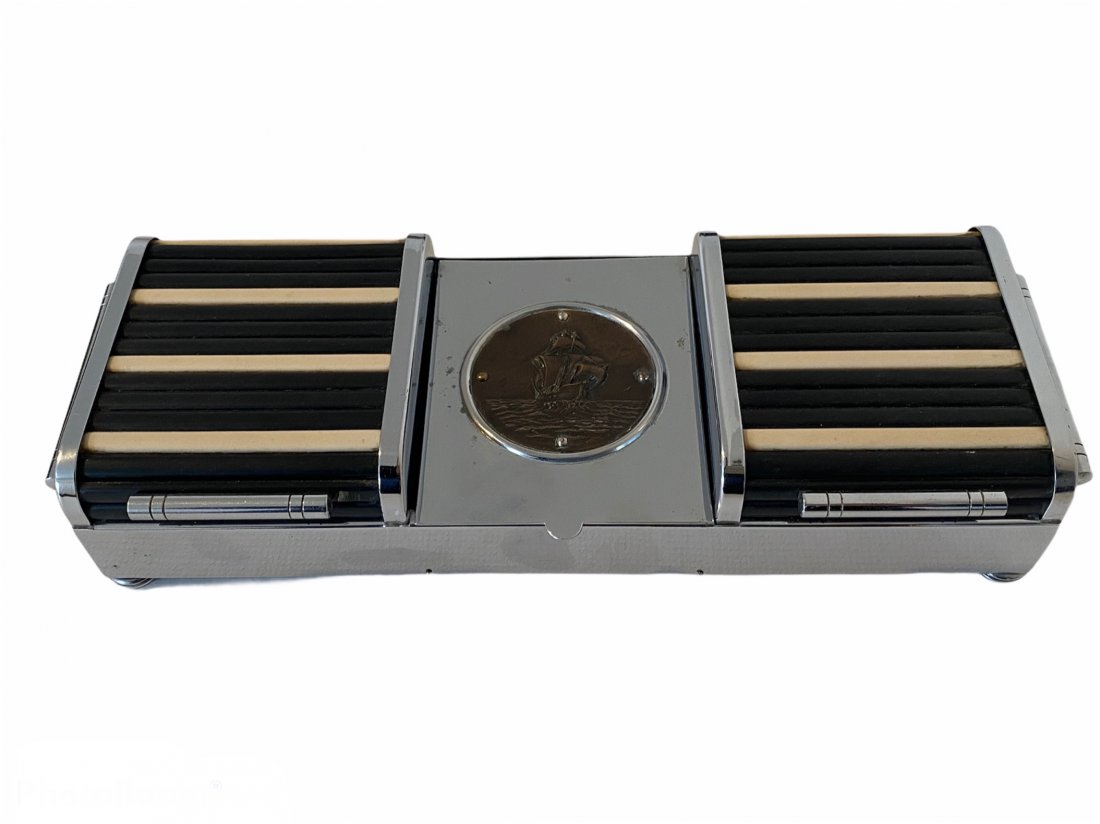 Art Deco Cigarette Box with Ship and Tambour Lids (1 of 7)