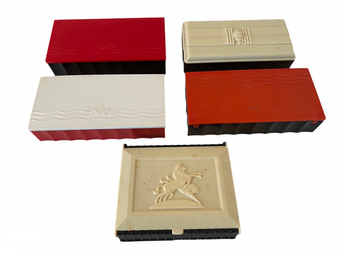 Lot of 5 Art Deco Boxes by Parker and Community Plate: Lot of 5 Art Deco Boxes by Parker and Community Plate. Various sizes.