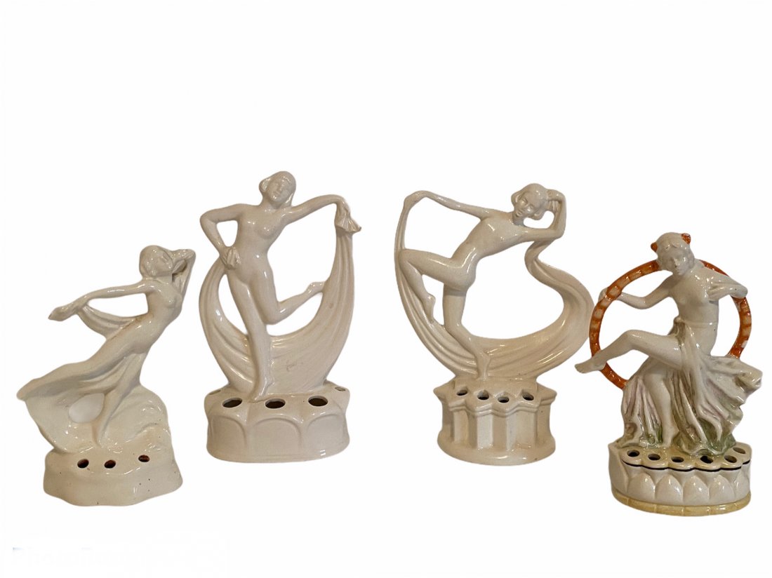 Lot of 4 Art Deco Scarf Dancer Flower Frogs (1 of 4)