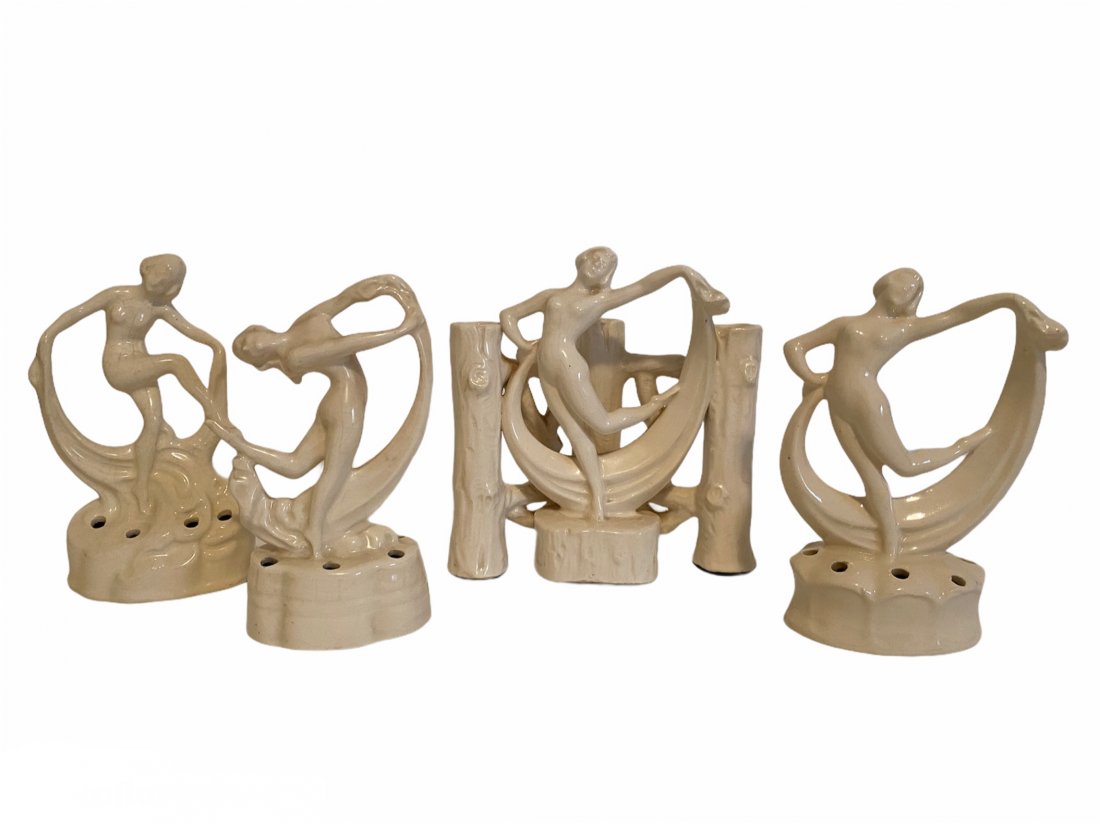 Lot of 4 German Scarf Dancer Flower Frogs and Vase (1 of 10)