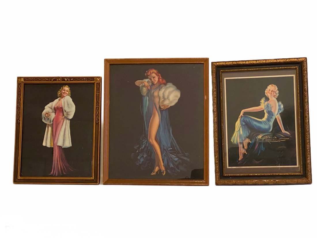 Lot of 3 Vintage Framed Pin-Up Girls (1 of 4)