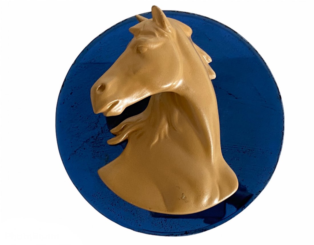 Art Deco Chalkware Horse on Blue Beveled Mirror (1 of 3)
