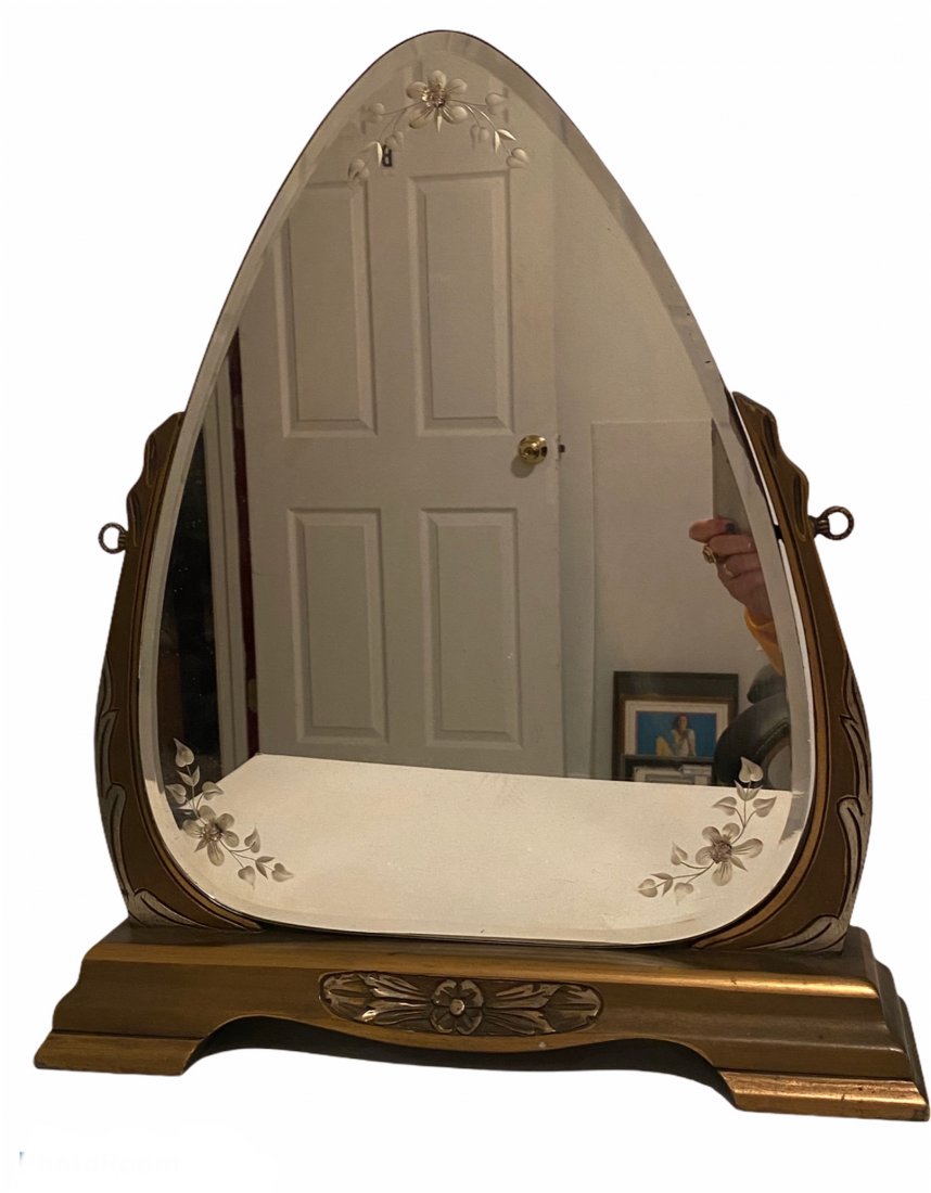Art Nouveau Carved Wood Table Top Dressing Mirror (1 of 6)