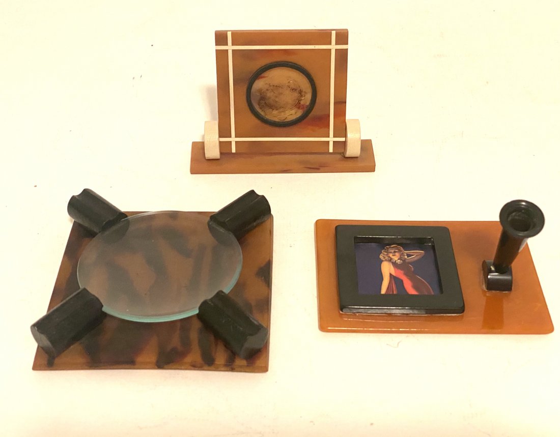 Lot of 3 Art Deco Early Plastic Bakelite? Accessories (1 of 4)