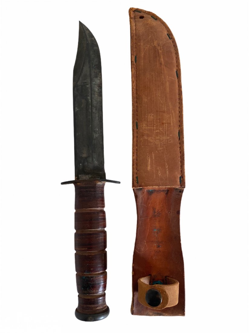 Vintage USMC Marines KA-BAR Fighting Knife with Sheath: Vintage USMC Marines KA-BAR Fighting Knife with Sheath.