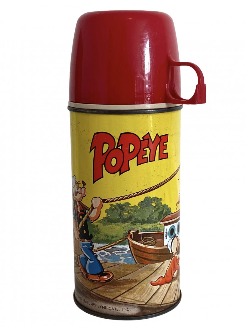 Popeye Lunchbox Thermos from 1964: Popeye Lunchbox Thermos from 1964. Original cap and cup lid. Printed on the thermos is c. 1964 King Featured Syndicate Inc. and Thermos logo.