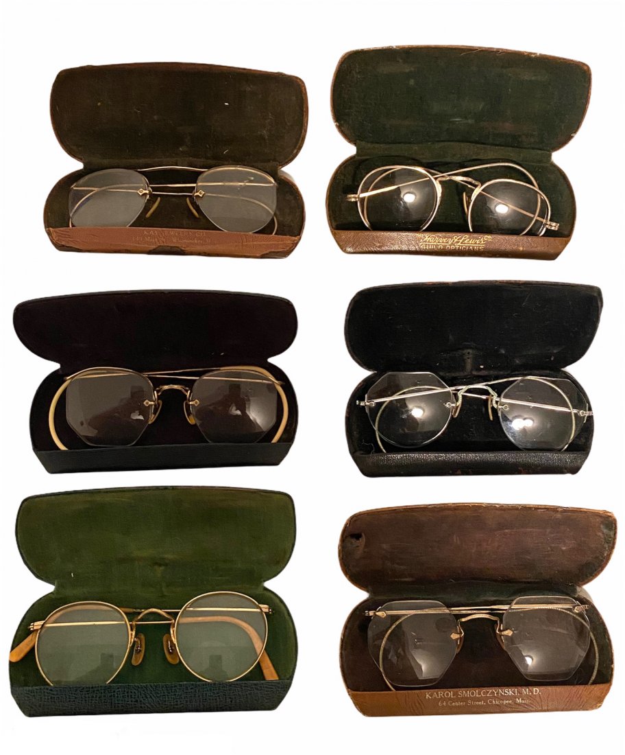 Lot of 6 Vintage Gold Filled Glasses in Cases: Lot of 6 Vintage Gold Filled Glasses in Cases.