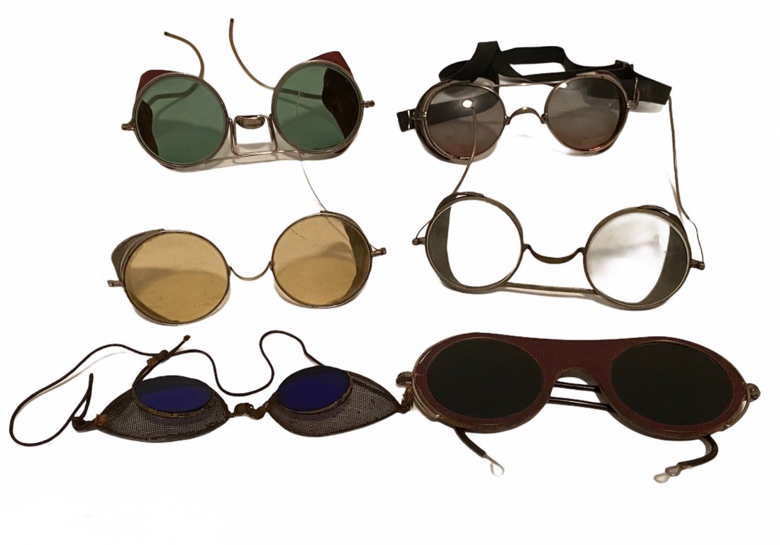 Lot of Antique and Vintage Goggles Aviator Glasses: Lot of Antique and Vintage Goggles Aviator Eye Glasses Including Wilson and Meco.