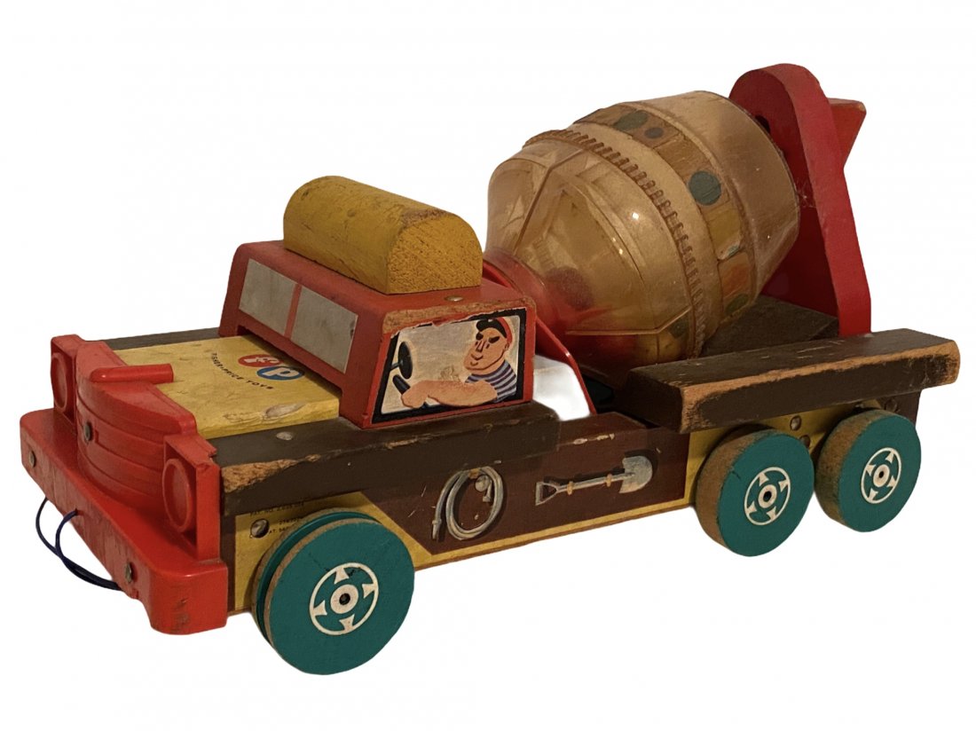 Vintage Fisher Price Toys Wooden Cement Mixer Truck: Vintage Fisher Price Toys Wooden Cement Mixer Truck.