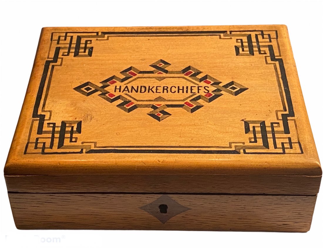 Antique Inlaid and Hand Painted Handkerchiefs Box: Antique Inlaid and Hand Painted Handkerchiefs Box.