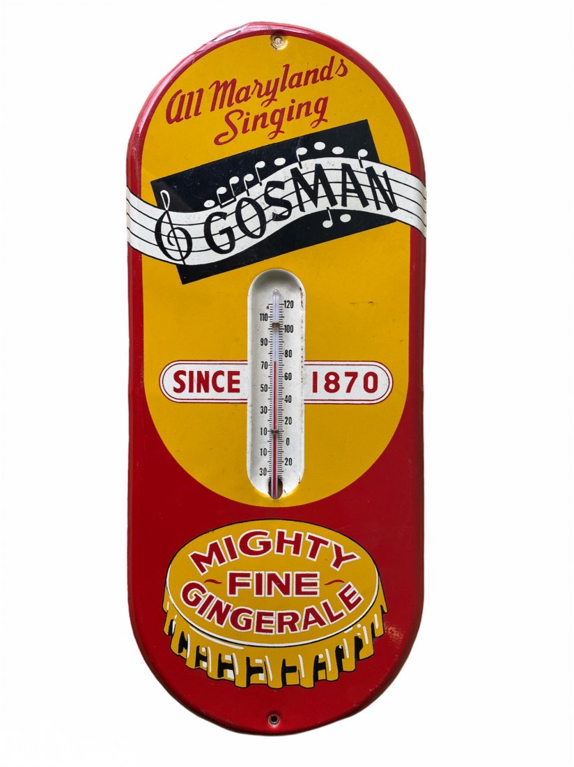 Rare Gosman Ginger Ale Advertising Thermometer Sign: Rare Gosman Ginger Ale Advertising Sign Thermometer. It measures 16 inches by 6.75 inches.