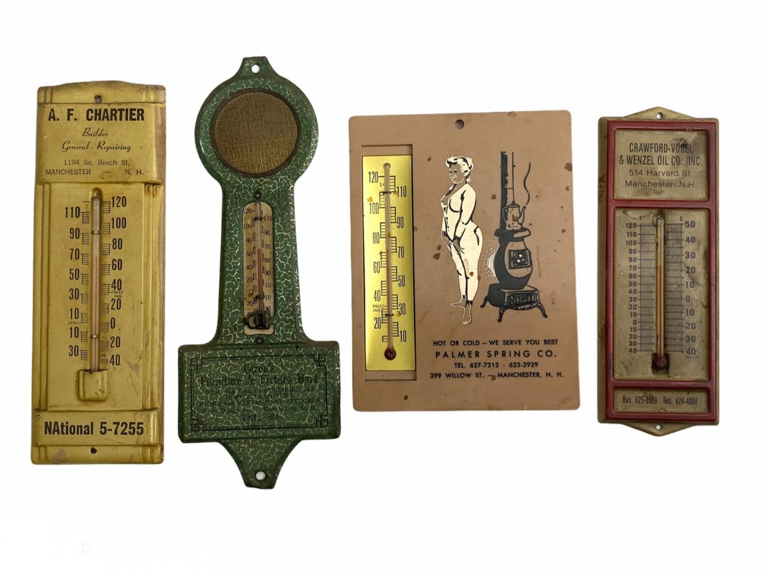 Lot of 4 Vintage Advertising Thermometers: Lot of 4 Vintage Advertising Thermometers. Various sizes.