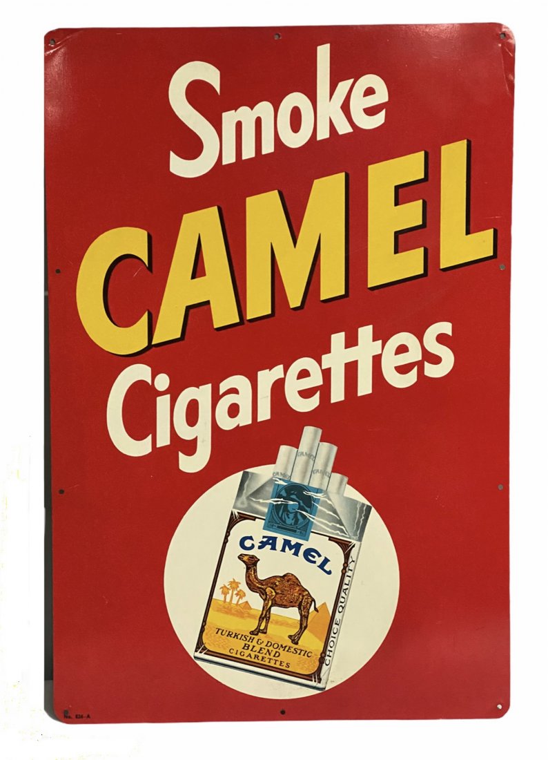 Smoke Camel Cigarettes Tin Litho Advertising Sign (1 of 7)