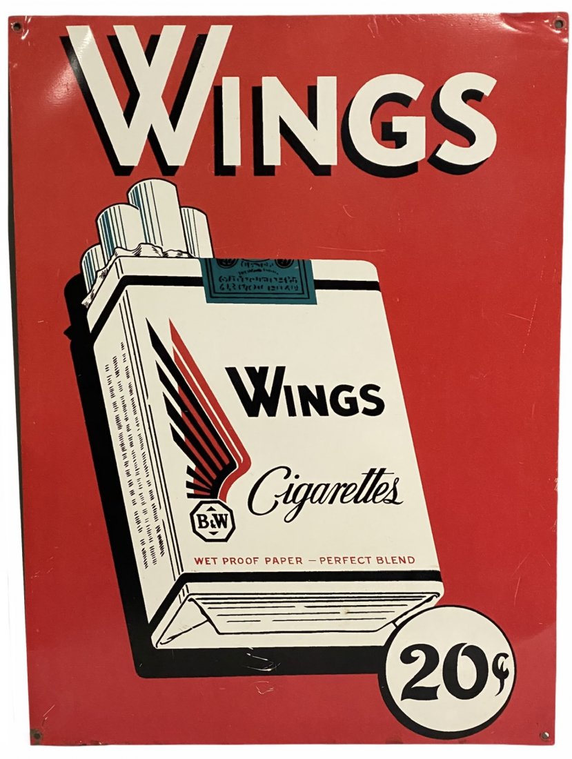 Wings 20 Cent Cigarette Tin Litho Advertising Sign (1 of 9)