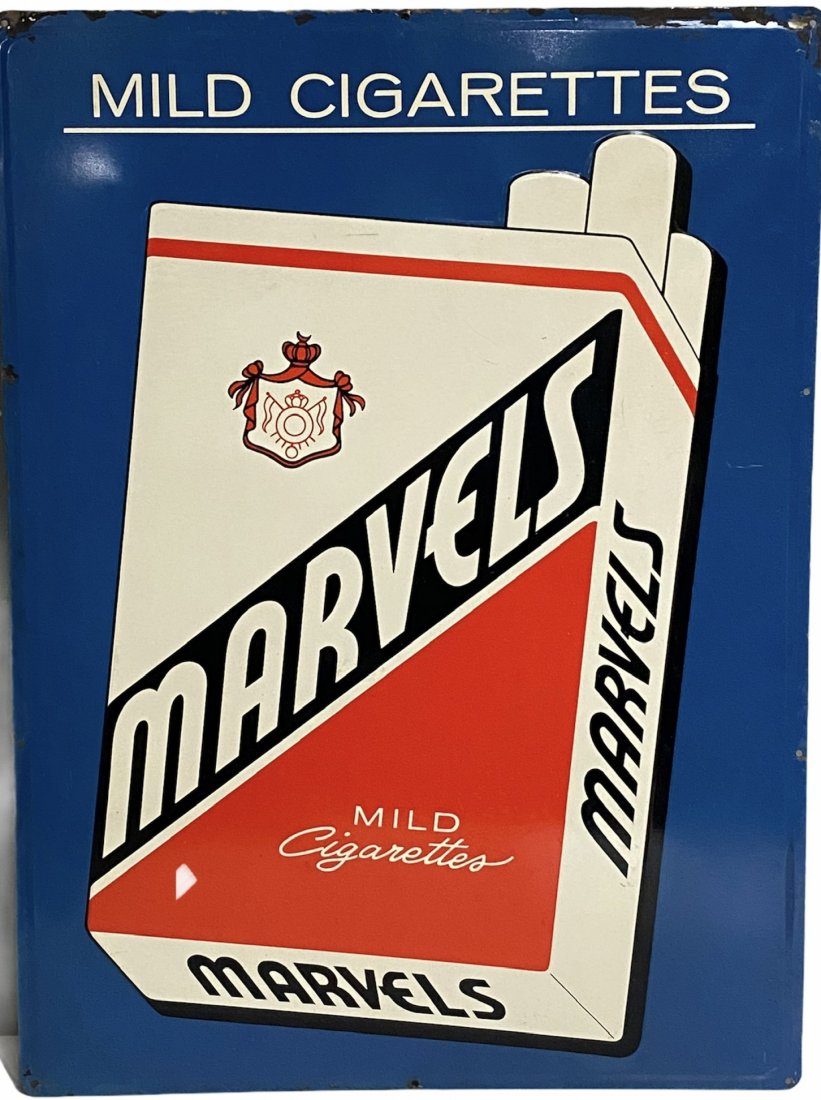 Marvels Mild Cigarettes Tin Litho Advertising Sign (1 of 7)