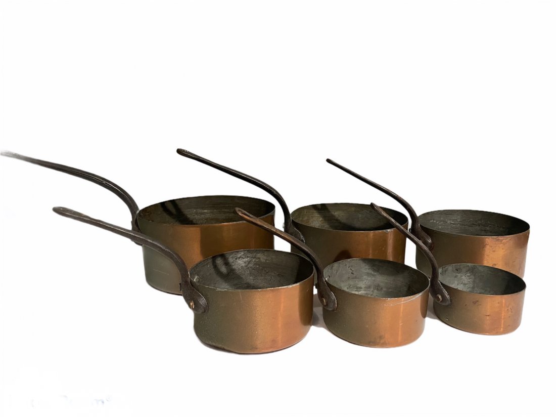 Set of 6 Antique French Graduated Copper Pans (1 of 9)