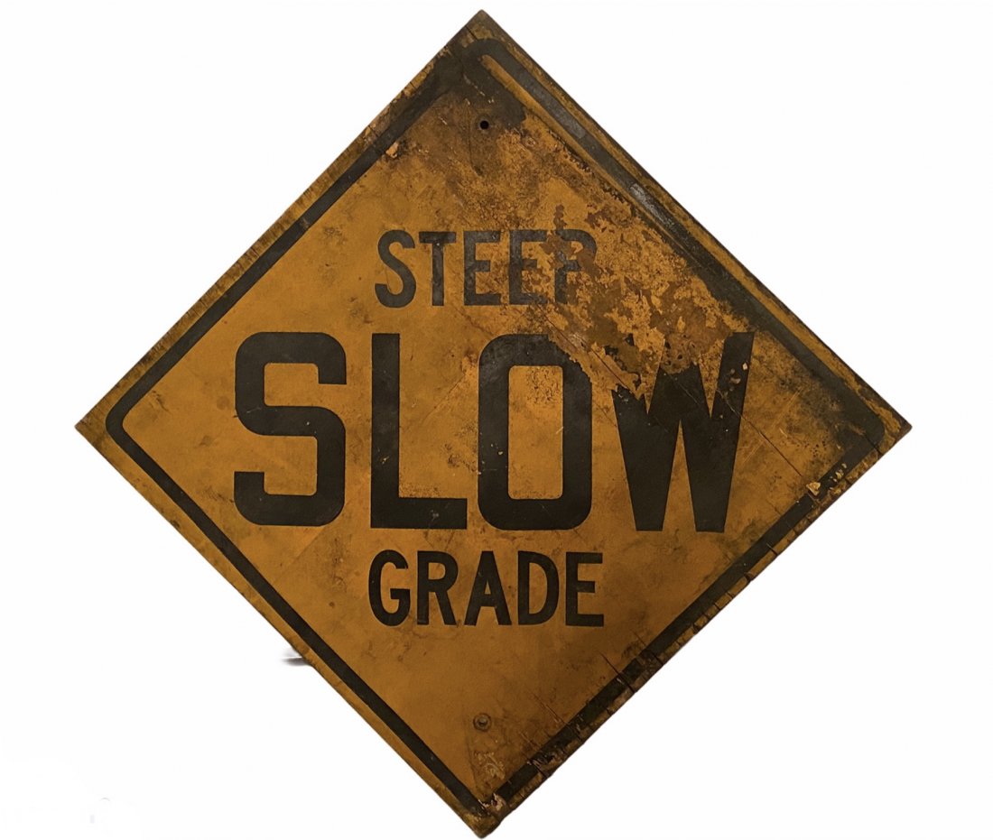 Old Paint Wood Road Street Sign-Slow Steep Grade: Old Paint Wood Road Street Sign-Slow Steep Grade. It measures 24"X24"X1".