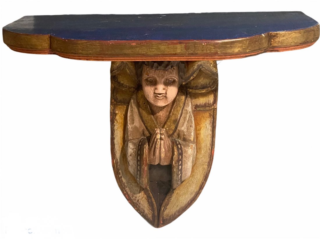 Polychrome Wood Carved Angel Shelf Architectural Elemen (1 of 9)