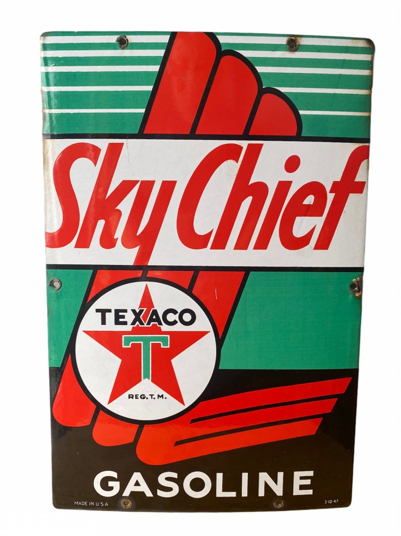 1947 Original Porcelain Texaco Sky Chief Gasoline Sign (1 of 6)