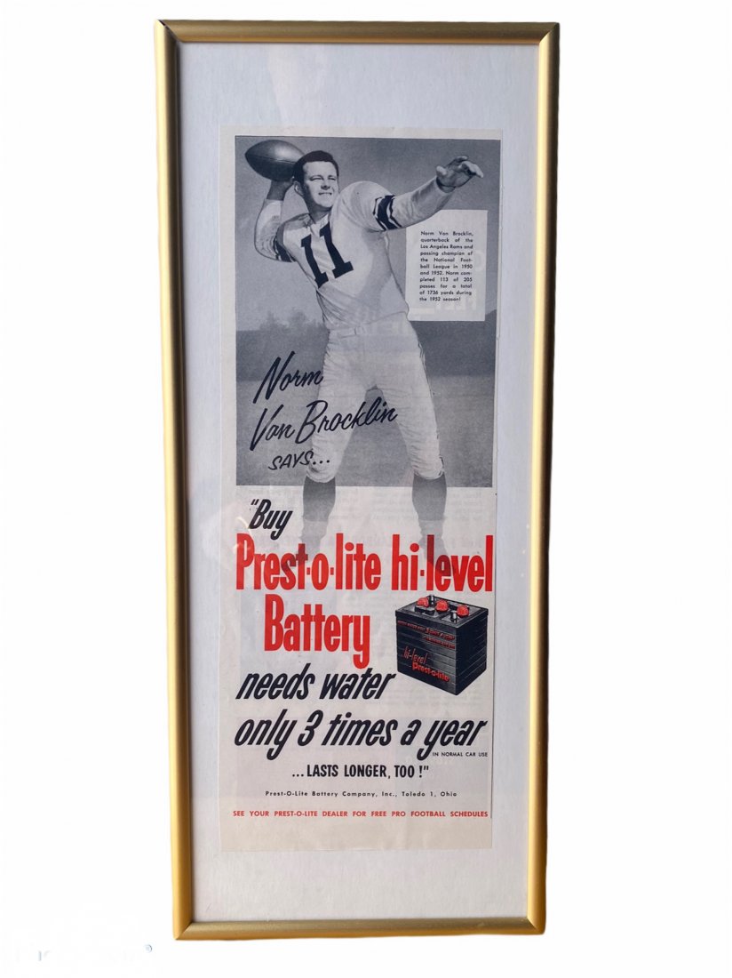 Prest-O-Lite Battery Ad w/Football Star Van Brocklin (1 of 4)