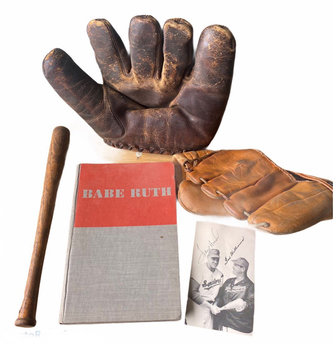 Lot of Antique Vintage Baseball Items incl. 2 Gloves (1 of 5)