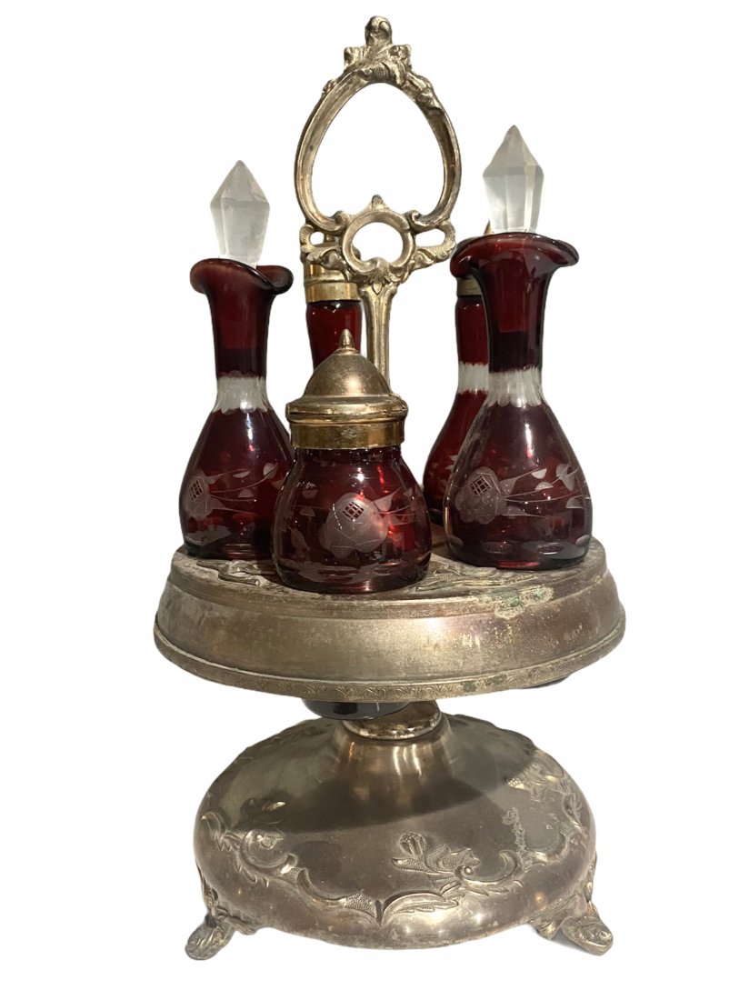 Victorian Silver Plate Ruby Glass Castor Set (1 of 9)